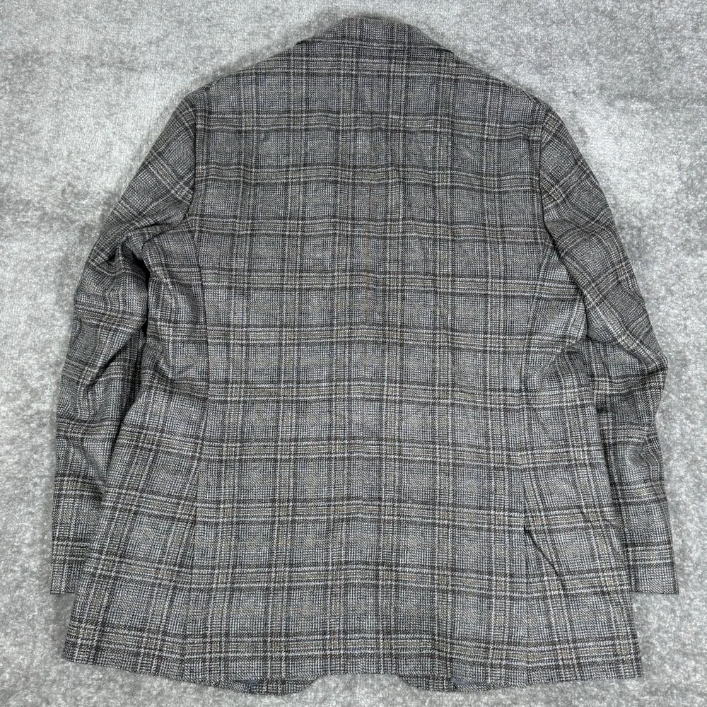 Jos A Bank Blazer Men's 46L Gray Plaid Wool Two Button Lanifico Di‎ Pray